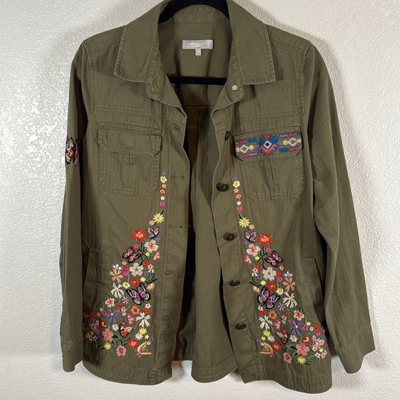 RedHerring Army Green Floral Butterfly Embroidered Utility Jacket Size 8 - Picture 2 of 12